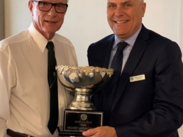 The 2020 Giving Day Trophy for the Highest Amount Raised being accepted by Mr Alister Rogers on behalf of the Class of 1960